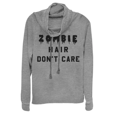Junior's Lost Gods Halloween Zombie Hair Don't Care Cowl Neck Sweatshirt 3 Junior's Lost Gods Halloween Zombie Hair Don't Care Cowl Neck Sweatshirt - Image 3