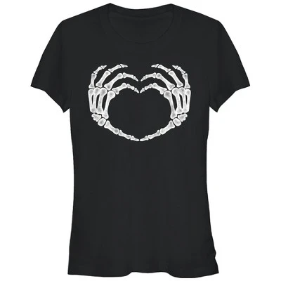 Junior's Lost Gods Halloween Skeleton Heart Hands T-Shirt 2 Junior's Lost Gods Halloween Skeleton Heart Hands T-Shirt - Image 2