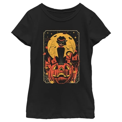 Girl's Lost Gods Halloween Retro Cat Scene T-Shirt 3 Girl's Lost Gods Halloween Retro Cat Scene T-Shirt - Image 3