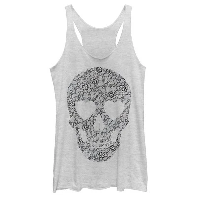 Women's Lost Gods Lace Print Heart Skull Racerback Tank Top 5 Women's Lost Gods Lace Print Heart Skull Racerback Tank Top - Image 5