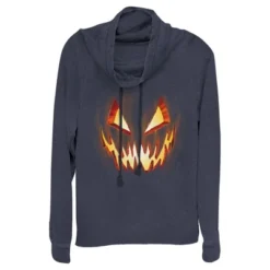 Junior's Lost Gods Evil Pumpkin Face Cowl Neck Sweatshirt -Wear for all Store GUEST 921c202a c1f3 4aaa a339 5e55b31799b2
