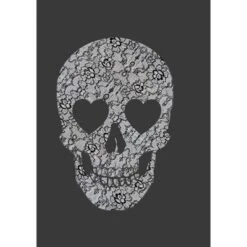 Women's Lost Gods Lace Print Heart Skull T-Shirt