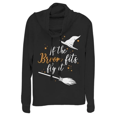 Junior's Lost Gods Halloween If The Broom Fits Fly It Cowl Neck Sweatshirt 3 Junior's Lost Gods Halloween If The Broom Fits Fly It Cowl Neck Sweatshirt - Image 3