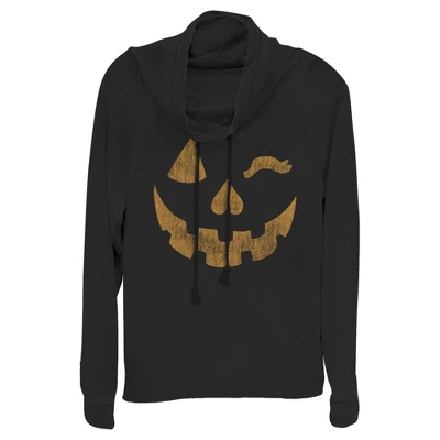 Junior's Lost Gods Halloween Jack-o'-Lantern Wink Cowl Neck Sweatshirt 3 Junior's Lost Gods Halloween Jack-o'-Lantern Wink Cowl Neck Sweatshirt - Image 3