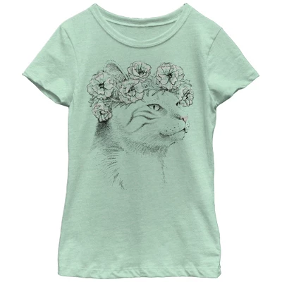 Girl's Lost Gods Cat In Flower Headband T-Shirt 2 Girl's Lost Gods Cat In Flower Headband T-Shirt - Image 2